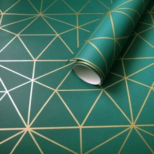 World of Wallpaper Prisme de M&eacute;tro Triangle G&eacute;om&eacute;trique Papier Peint - Vert &eacute;meraude et Or - 10.05m x 53cm