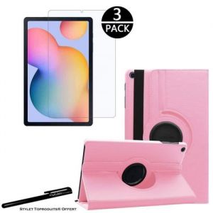Housse Etui Rose pour Samsung Galaxy Tab S6 Lite 10.4 SM P610 Coque avec Support Rotatif 360° + 3 Vitres de protection avec Stylet