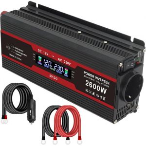 Onduleur 12 V CC &agrave; 230 V CA 1000 W Convertisseur de tension avec prises UE 2 ports USB et &eacute;cran LCD Adaptateur convertisseur