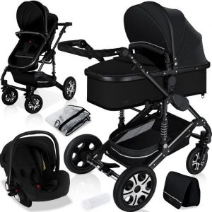 KESSER® 3en1 poussette combinée trio landau complet avec baignoire bébé et siège de sport pour et siège auto noir/noir