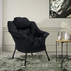 ML-Design Fauteuil relax noir Fauteuil de salon avec accoudoirs poche latérale Fauteuil de télévision coussin structure en acier