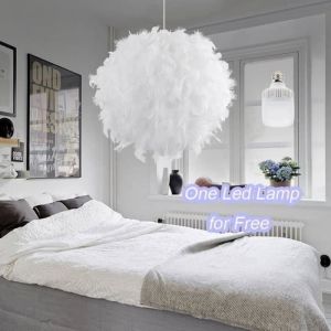 Lustre Plafond Moderne De Luxe Blanc Plume Ball E27 BK - Pour Salon Chambre - 1 Ampoule - 40W