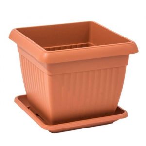 Pot de fleurs carré 17 L cache pot jardinière en plastique terre cuite marron 15x15x13 cm pot avec soucoupe