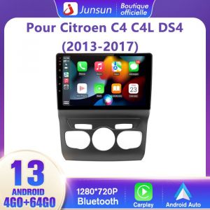 Junsun Autoradio 4G Android 13 4Go+64Go pour Citroen C4 C4L DS4 (2013-2017) Carplay Android Auto GPS WiFi Bluetooth FM GPS