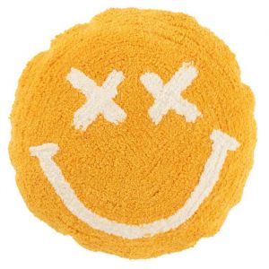 J-Line Coussin Smiley Tuft&eacute; Coton Orange/Blanc