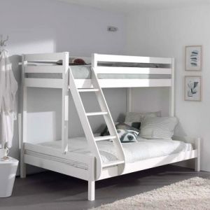 Lit superposé triple en bois massif blanc - Paris Prix - 140x200cm - Convient pour 3 personnes
