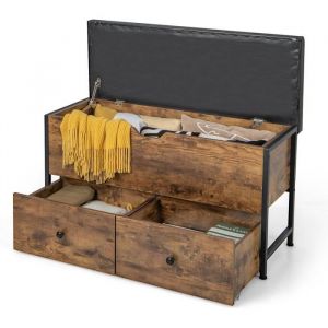 GOPLUS Banc de Rangement en Bois avec Siège Rembourré Charge150kgCoffre de Rangement Style Industriel avec 2 Tiroirs