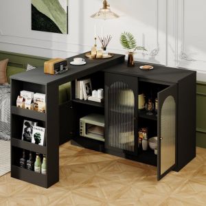 360° Table de bar extensible 120x40x97cm Table Haute avec Espace de Rangement Table bistro rotative avec 3 porte 4 compartiments