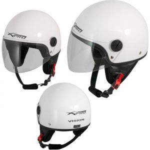 Casque Moto Scooter Vespa Jet Visiere Longue Approuv&eacute; ECE 22 blanc XS