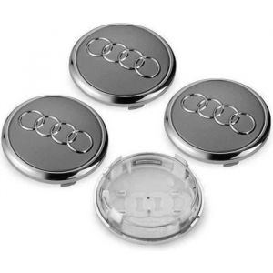 MOYEU DE ROUE 4x Centres de Roue Gris-Chromé 69mm Diamétre Emblème Audi Cache Moyeu De Roue LBQ69
