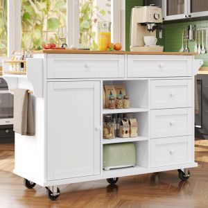 Desserte de Cuisine sur RoulettesChariot de Service avec 5 Tiroir 1 Porte Étagère Porte-ServietteChariot à repas134x46x92cm