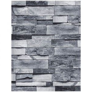 Papier Peint - Papier peint brique gris vintage 45x60 cm effet pierre texturé