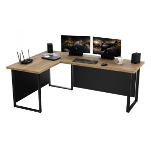 Bureau d&rsquo;Angle Gauche VINI - Bureau Gamer 36 mm Avec Panneau - Style LOFT - 200x135x74 cm - Artisanat dor