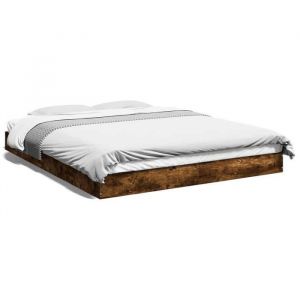 HSF&reg;Cadre de lit - sans matelas - ch&ecirc;ne fum&eacute; 160x200 cm - bois ing&eacute;nierie - 2 personnes - 2 PLACE czd988178