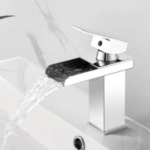Robinet Lavabo Cascade en Inox Mitigeur Chromé Court Bec Verseur en Cascade