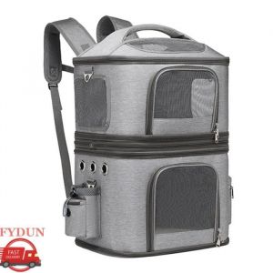 FYDUN porte-chat pour 2 chats Sac de transport pour chat sac &agrave; dos d&eacute;tachable Double porte-chat animalerie caisse Noir Gris