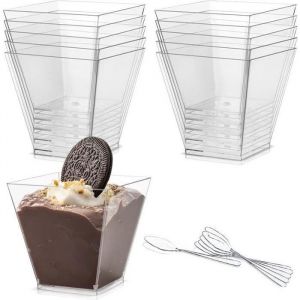 50 Verrines Plastique Rutilisables Coupes dessert durable avec Cuillres Transparent Tasses Dessert Bols Transparent VERRINE