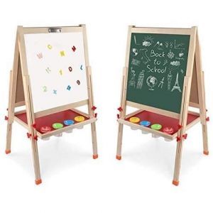 Tableau Blanc et Noir Magn&eacute;tique Effa&ccedil;able sur Pied R&eacute;glable en hauteur 166 cm avec accessoires double face Tableau enfant