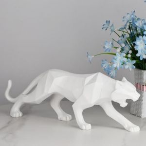 Statue decoStatue de Panthère Moderne en Résine Sculpture de StyleGéométrique AbstraitDécoration pour la Maison - Type B-L-white