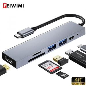 Hub USB Multiprise Type-C vers HDMI 4K Multifonctionnel 3.1 vers HDMI 7 en 1 Type Station daccueil Chub Gris
