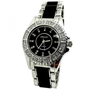 MONTRE FEMME STRASS BIJOUX BRACELET ACIER BIJOUX NOIR ARGENTE QUARTZ ICE MODE