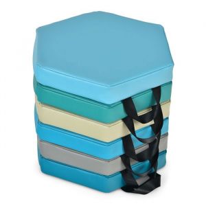 COSTWAY Lot 6 Coussins de Chaises pour Enfants en Mousse et Similicuir Futon de Sol Empilable avec Poign&eacute;e 38x34x5 CM Bleu