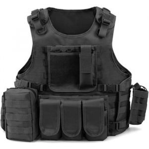Gilet Tactique Militaire Gilet de Combat Veste Extérieure pour Airsoft Jeu CS Militaire Cosplay Noir (Noir Modèle B) LBQ38