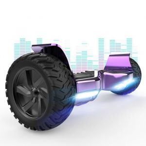 Hoverboard 85 pouces Hummer Tout Terrain LED Bluetooth avec Moteur Puissant Cadeau i&eacute;al Violet Chrom&eacute;