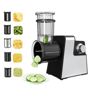 Coupe-l&eacute;gumes &Eacute;lectrique 5 en 1 R&acirc;pe Multifonction 500W avec 5 Lames pour Fruits L&eacute;gumes Fromage R&acirc;pe de Cuisine en Acier