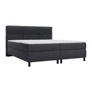Ensemble complet boxspring t&ecirc;te de lit capitonn&eacute;e + sommiers + matelas + surmatelas - 2 x 80 x 200 cm - Tissu - Anthracite  - LODI d