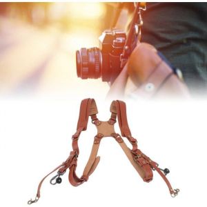Harnais double en cuir bandoulière confortable pour appareil photo accessoires pour 2 appareils photo marron