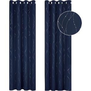 HONGYA Rideau occultant thermique à œillets rayures chambre à coucher Salon Bleu marine L/H 140x245cm 1 pièce