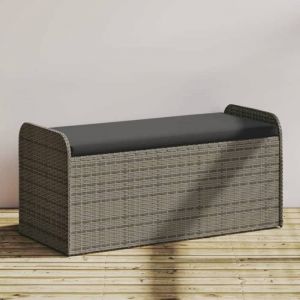 UU Coffre de Rangement Ext&eacute;rieur Banc de rangement avec coussin gris 115x51x52 cm r&eacute;sine tress&eacute;e FR12119