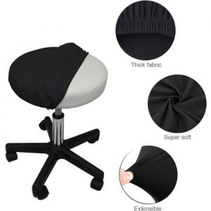 Lot de 4 Housse de protection pour tabouret de bar rond élastique siège de protection de chaise amovible pour bureau fête Noir