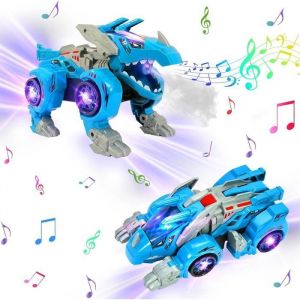 Jouet de Voiture Transformers Dinosaure à Pulvérisation Automatique avec Musique et Lumière pour 3 à 7 Ans Garçon Fille Cadeau Vert