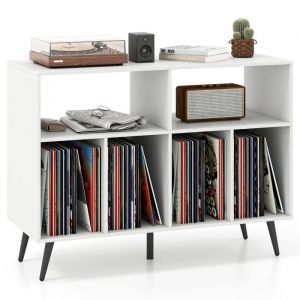 COSTWAY Support de Stockage de Disques Vinyles avec Étagères de Rangement 5 Pieds en Métal pour Salle de Musique Salon Blanc