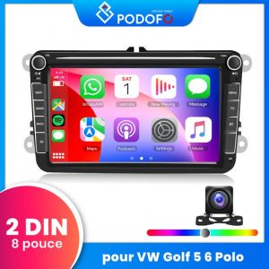 2GB + 64GB Autoradio Android 8 pouces Dual DIN avec CarPlay GPS Bluetooth FM pour Volkswagen Golf 5 Golf 6 Polo Touareg Wagon Skoda