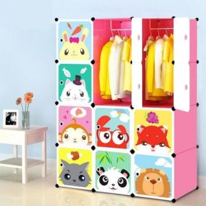 Armoire De Rangement Etag&egrave;re Plastique Enfants Rose 12 Cubes Armoire Meuble de Chambre Pour V&ecirc;tements Chaussures Jouets Cartoon