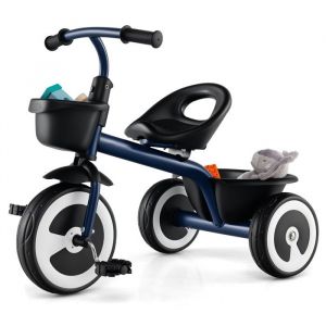 COSTWAY Tricycle pour Enfant avec P&eacute;dale Si&egrave;ge R&eacute;glable Paniers de Rangement Fer Carbone Robuste 4 Roues EVA 15 &agrave; 5 Ans Bleu