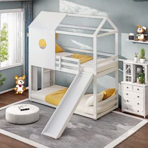 lit superposé pour enfant lit enfant cabane lit enfant capitonné 90x200cm lit pour enfant avec tobogan cadre de lit 2 personnes