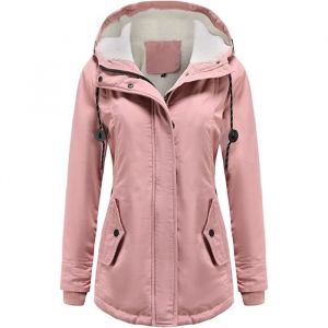 Femme Parka à Capuche Manteau Hiver Chaud à Capuche Veste Long Manteau à Capuche Zippé (Rose)