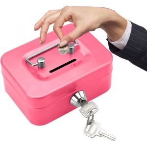 Caisse verrouillable et tirelire pour monnaie petite bo&icirc;te s&eacute;curis&eacute;e avec cl&eacute; caisse &agrave; monnaie en acier