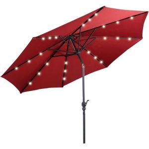 Parasol de Jardin Extérieur - RELAX4LIFE - Dia 300CM - Éclairage Solaire - Parasol Lumineux Inclinable - 8 Baleines - Rouge