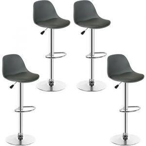 FIRNOSE Lot de 4 Tabouret de Bar -Design moderne et simple- Avec rembourr&eacute; avec PU Pi&egrave;tement chrom&eacute; Hauteur r&eacute;glable:55-75cm Gris