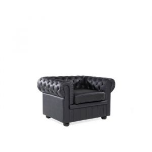 Fauteuil en cuir noir CHESTERFIELD - BELIANI - Style classique - Avec accoudoirs - Int&eacute;rieur