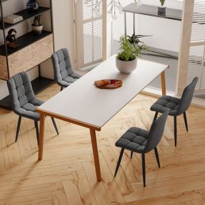 Lot de 4 Chaises Salle à Manger Lit Rembourré en Lin Tabouret de Bar Chaise Sans Accoudoir Chaise Scandinave Gris Foncé