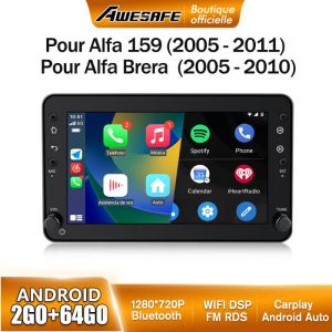 AWESAFE Autoradio Android 13 pour Alfa 159 Brera Spider 2Go+64Go avec 7 &Eacute;cran Tactile Carplay Android Auto GPS WiFi FM