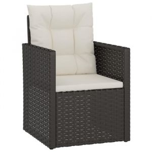 Fauteuil de jardin - DILWE - Noir - Résine tressée - Coussins confortables - Dimensions 53x57x75 cm