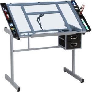 Table à Dessin Inclinable 0°-60° - Bureau à Dessin Multiple Usage Réglable en Hauteur - 2 Tiroirs - 104 × 60 × 80 cm - Yaheetech