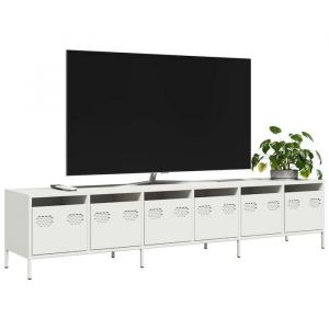 vidaXL Meuble TV blanc 202x39x435 cm acier laminé à froid banc TV meuble métallique meuble multimédia buffet TV meuble